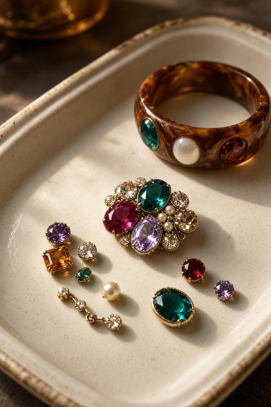 Beispielhafter Modeschmuck mit bunten Glasteinen.